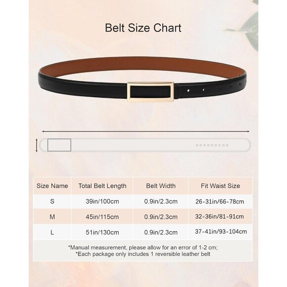 🆕Women Black/Brown Reversible  Leather Skinny Belt with Golden Buckle for Jean - Picture 3 of 7